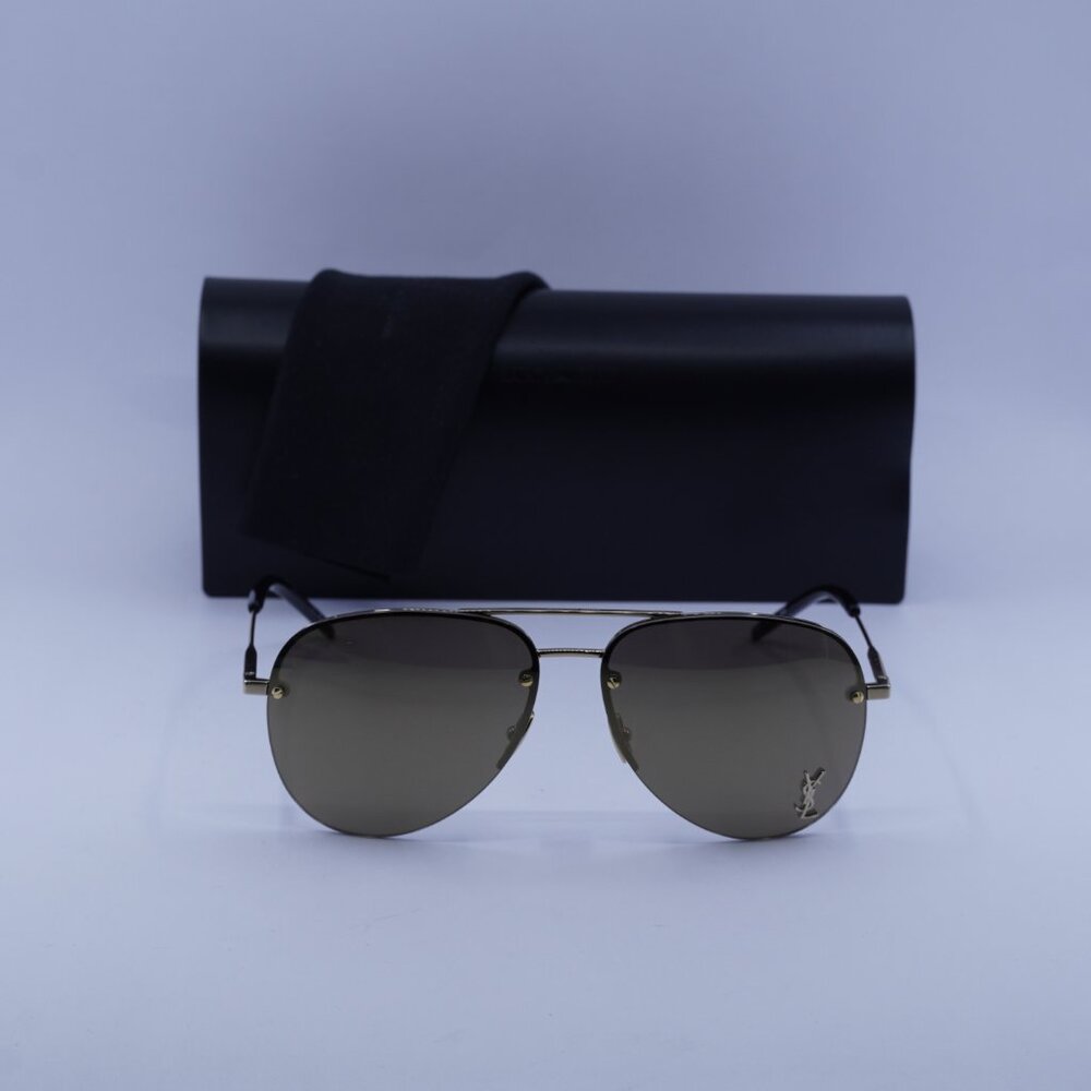Saint Laurent CLASSIC 11 M 004 Aviator Sunglasses - Gold/Brown Mirror - Picture 4 of 12